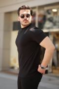 Erkek Ince çizgi Dokulu Kısa Kollu T-shirt resmi